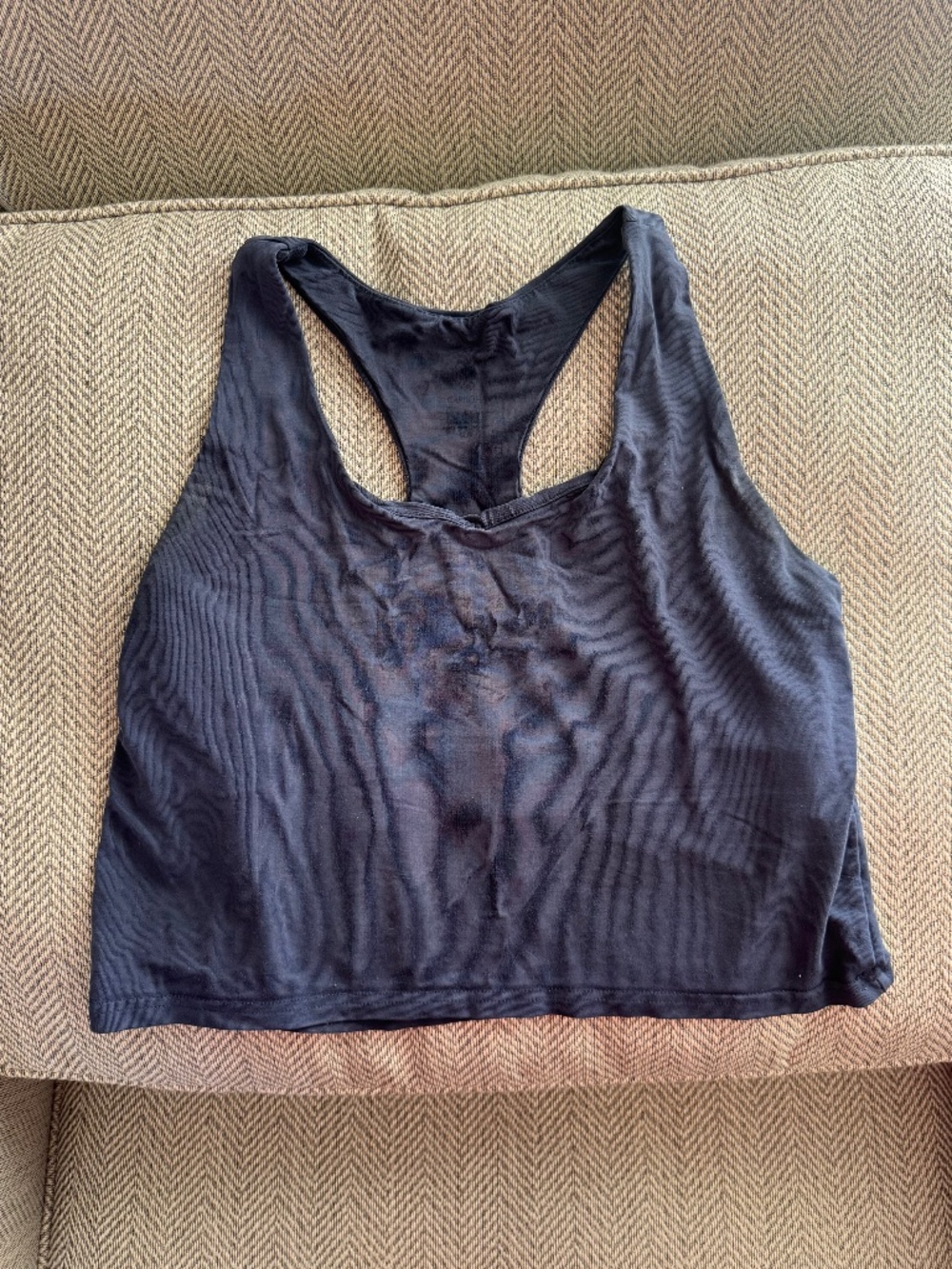 Cariloha Bamboo Racerback Croped Tank Top Shelf Bra Large Navy Blue